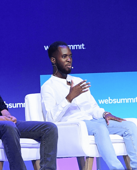 Co-founder and CTO Wilfrid Obeng speaking on stage at Websummit.