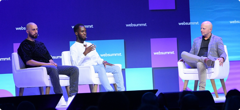 Co-founder and CTO Wilfrid Obeng speaking on stage at Websummit.