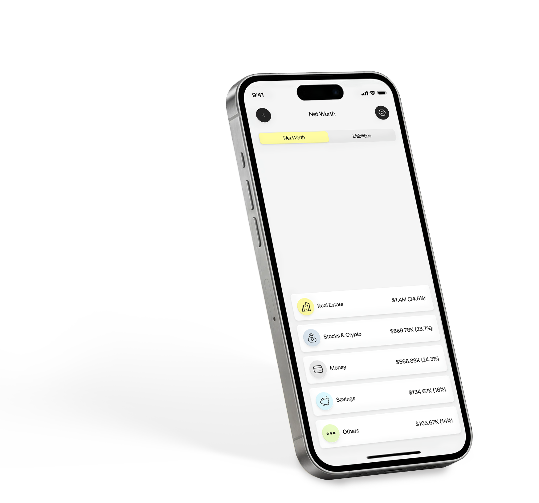 Normies net worth dashboard showing real estate, crypto, and bank account totals