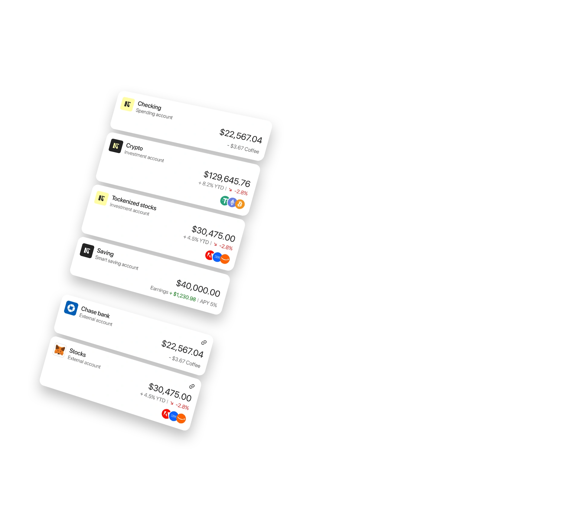 Normies accounts parallax view with multiple account types and balances