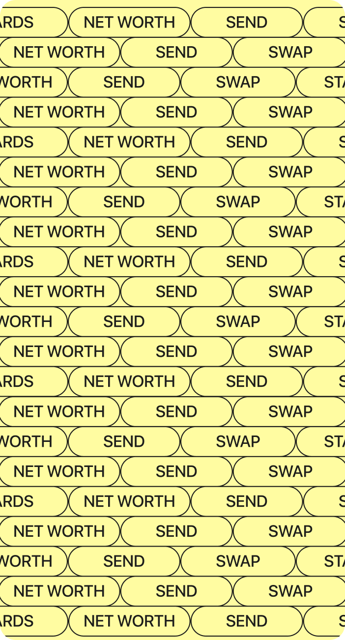 Normies crypto management mobile view with staking and trading features