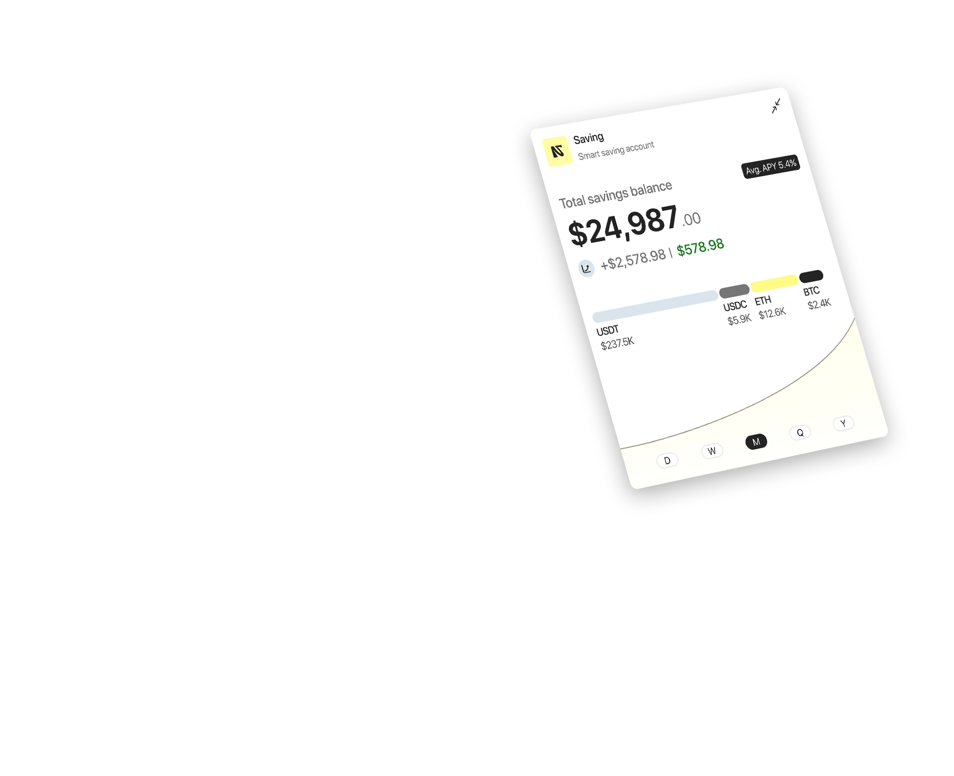 Normies savings parallax view showing deposit growth and APY earnings over time