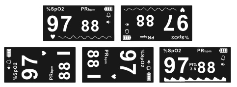 Visning af pulsoximeter display i forskellige retninger