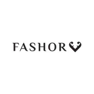 FASHOR brand logo featuring stylized black text with a geometric heart-shaped design.
