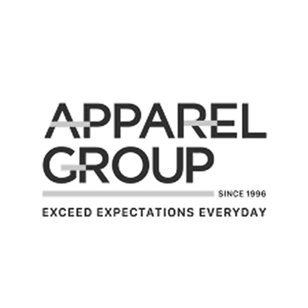 Apparel Group logo with tagline 'Exceed Expectations Everyday' and 'Since 1996' text.