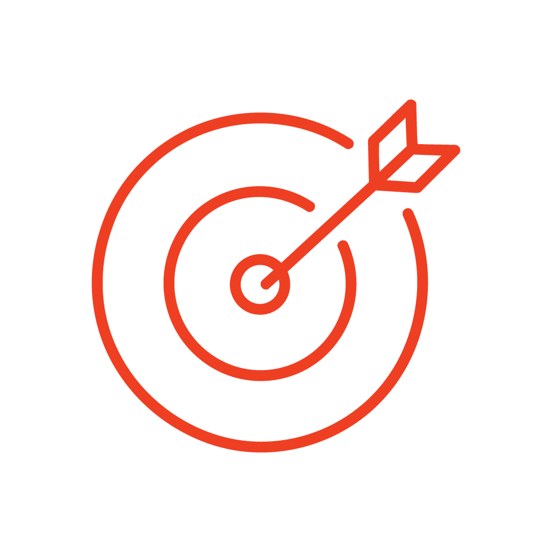 Red outline of a target with an arrow hitting the bullseye at the center.