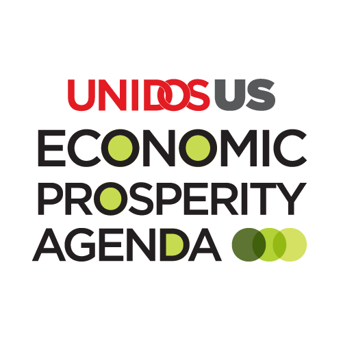 Logo with text UnidosUS Economic Prosperity Agenda with overlapping circles.