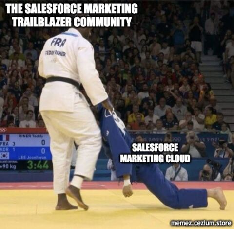 The Salesforce Marketing Trailblazer Community putting Salesforce Marketing Cloud through a Teddy Riner-grade judo throw. 3:44 and we're done.