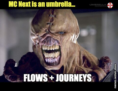 Resident Evil's Nemesis dressed up as MC Next — an 'umbrella' over Flows and Journeys. What could possibly go wrong?