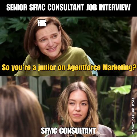 Senior SFMC Consultant walks into the job interview. HR: 'So you're a junior on Agentforce Marketing?' Trailblazing all over again.