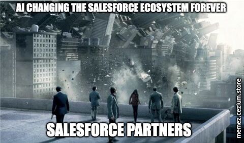 AI folds the Salesforce ecosystem in on itself Inception-style while Salesforce Partners watch from the rooftop, unsure which reality they're in.