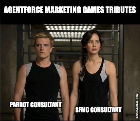 Pardot Consultant and SFMC Consultant lined up as tributes for the Agentforce Marketing Games. May the odds be ever in their favor.