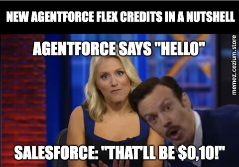Every Agentforce interaction: the agent says 'Hello' and Salesforce immediately rings up a $0.10 Flex Credit charge.