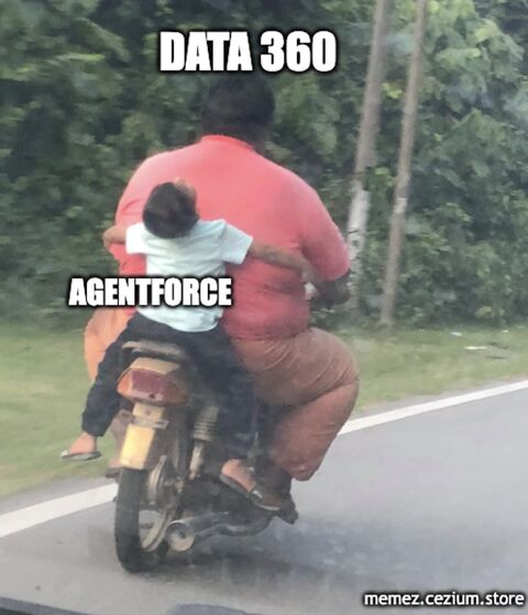 Agentforce clinging to Data 360 like a child hanging off a scooter. It's not a plan, it's a vibe.