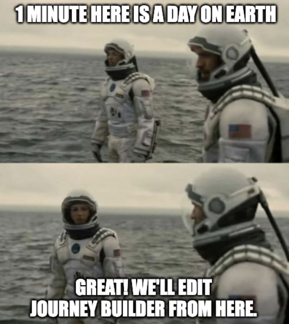 Interstellar movie scene repurposed for Journey Builder time-warp debugging