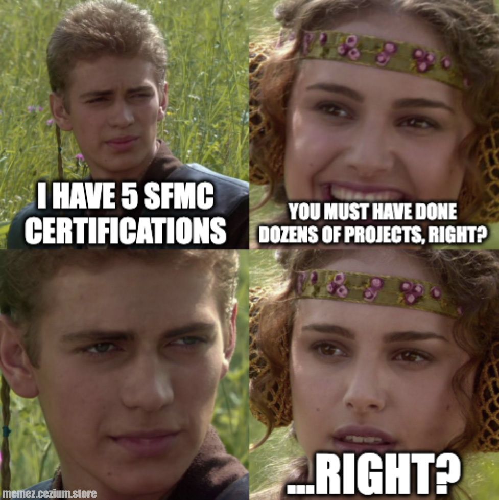 Certs stacked on one side, real project XP on the other