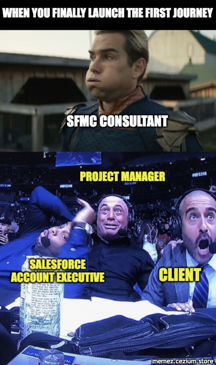 Rogan-style podcast panel debating SFMC best practices