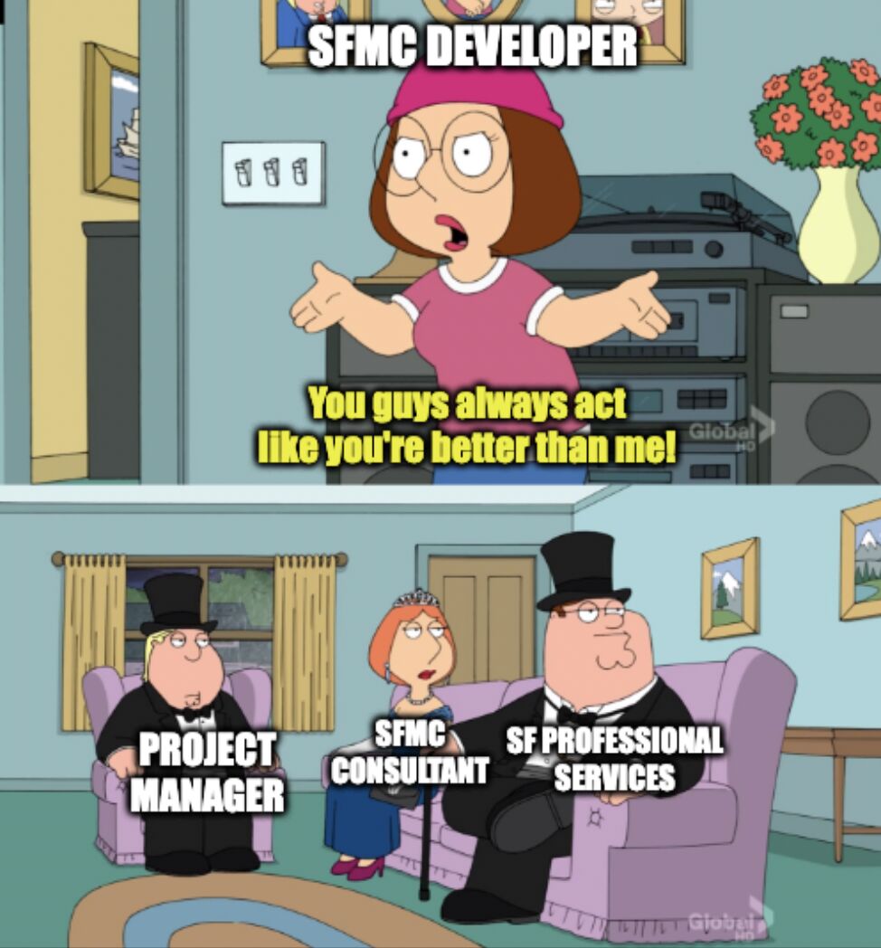 SFMC developer juggling SSJS, AMPscript, and SQL tabs