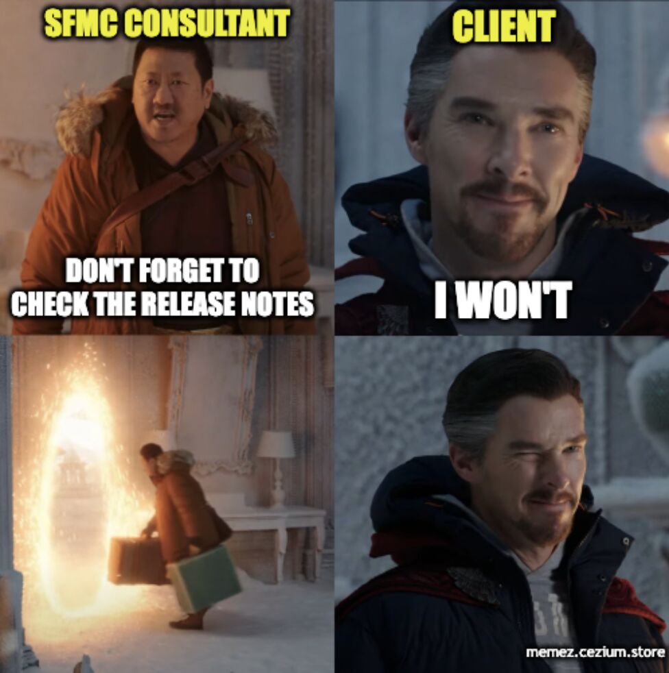 Admin scrolling through a 40-page SFMC release note