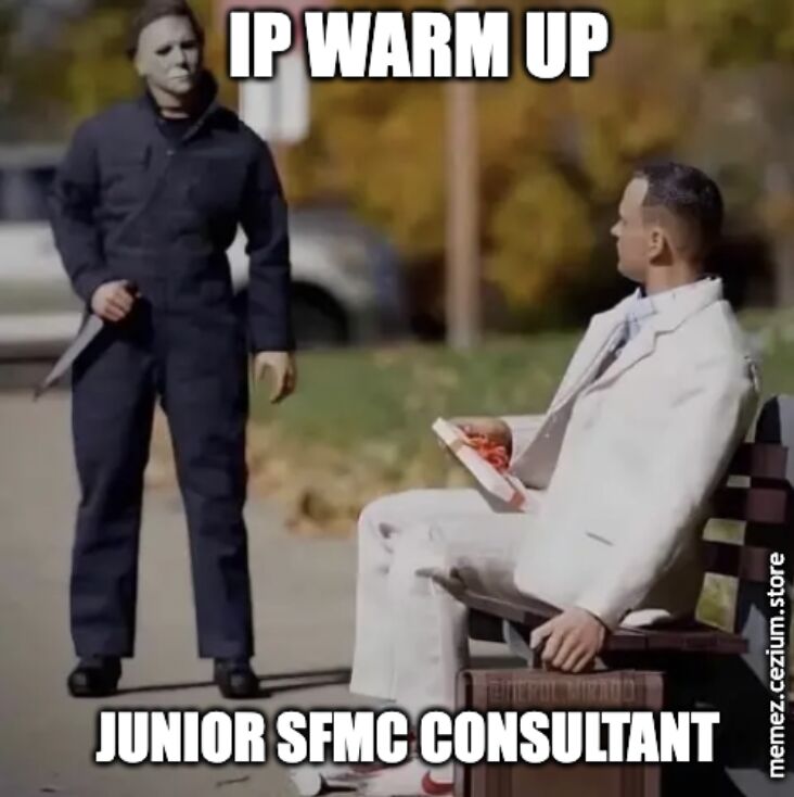 Junior SFMC consultant hyping up an IP warm-up plan