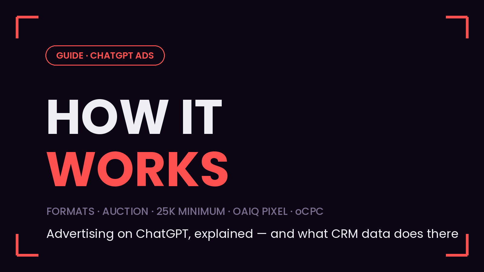 How it works — advertising on ChatGPT explained: formats, auction, 25k minimum, OAIQ pixel, oCPC
