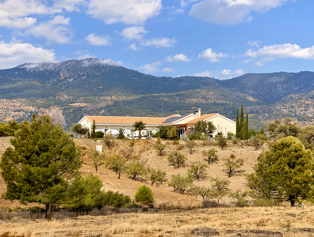 Casa Lamberdina, een witte villa tussen olijfbomen in de bergen bij Lorca, Spanje