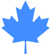 Blue silhouette of a maple leaf with a stem symbolizing the Canadian flag.