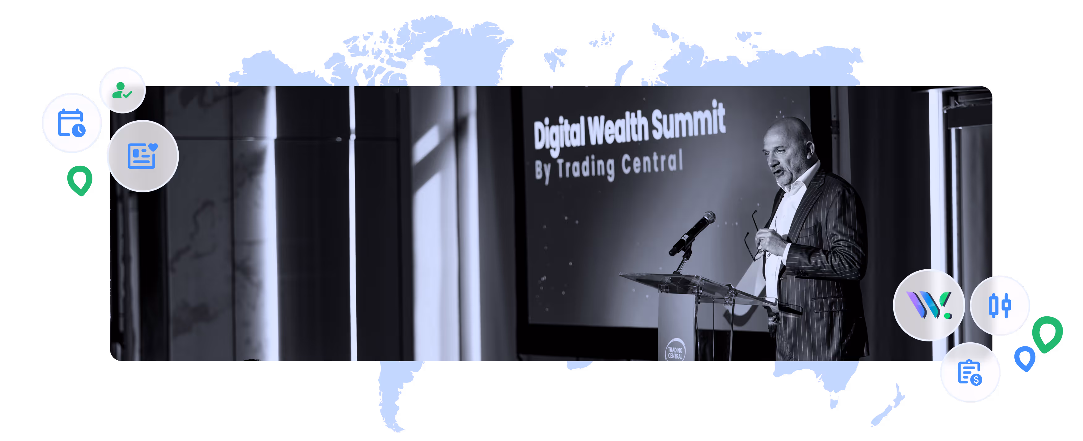 TC speaker speaking at a podium during Digital Wealth Summit by Trading Central.