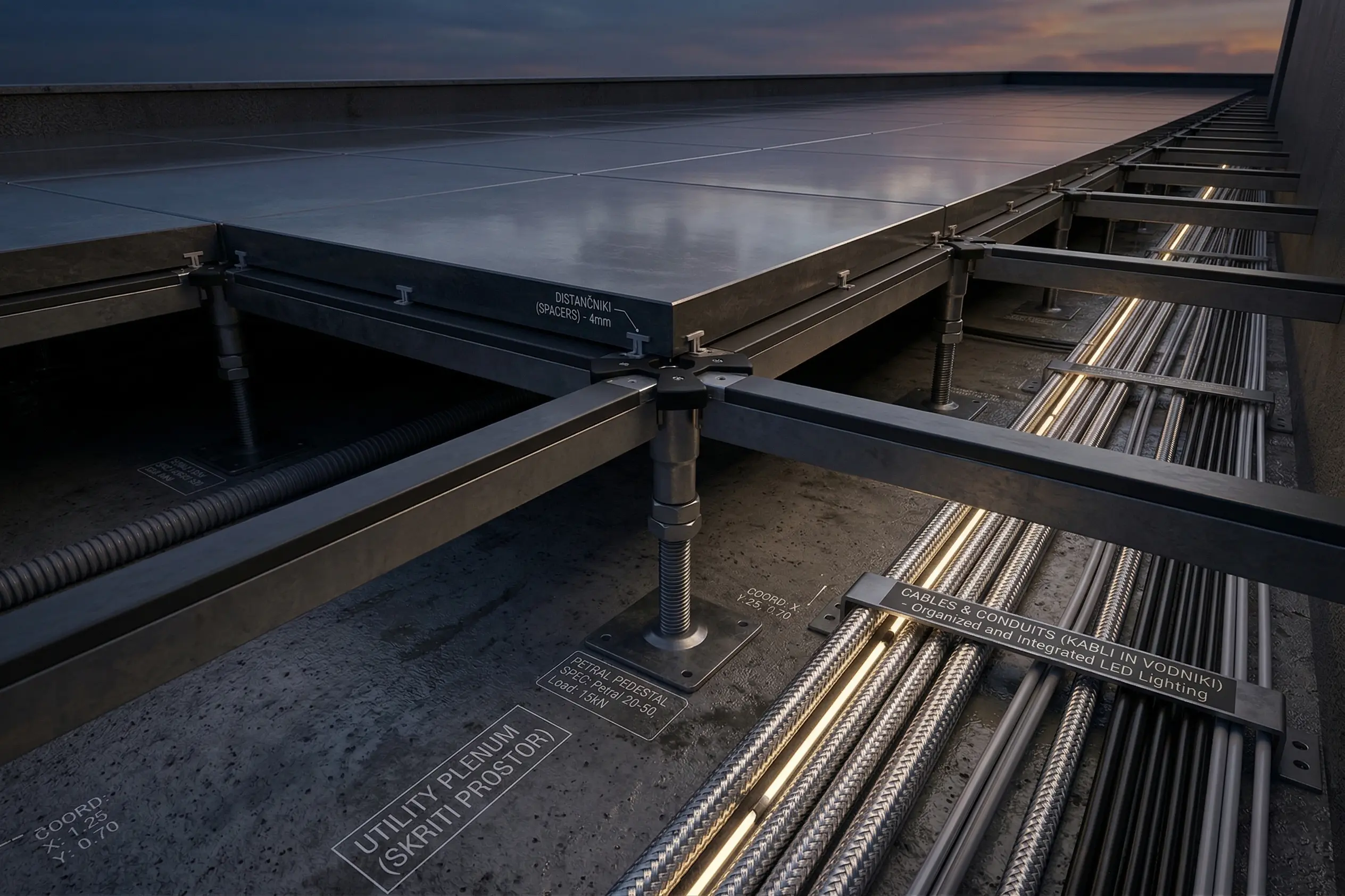 Antracit visoki podi, kjer se zahteva najvišji standard, skrite inšatalacije