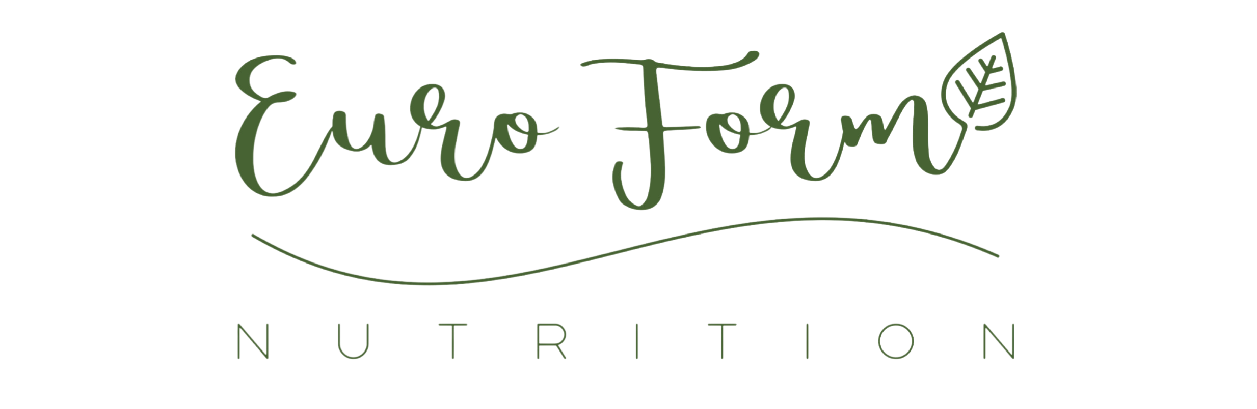 Euro Form Nutrition logo with cursive green text and a leaf icon.