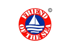 Friend of the Sea logo with a white sailboat on blue waves inside a red circle.