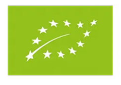 Green flag with white stars forming a leaf shape, symbolizing the EU organic certification logo.