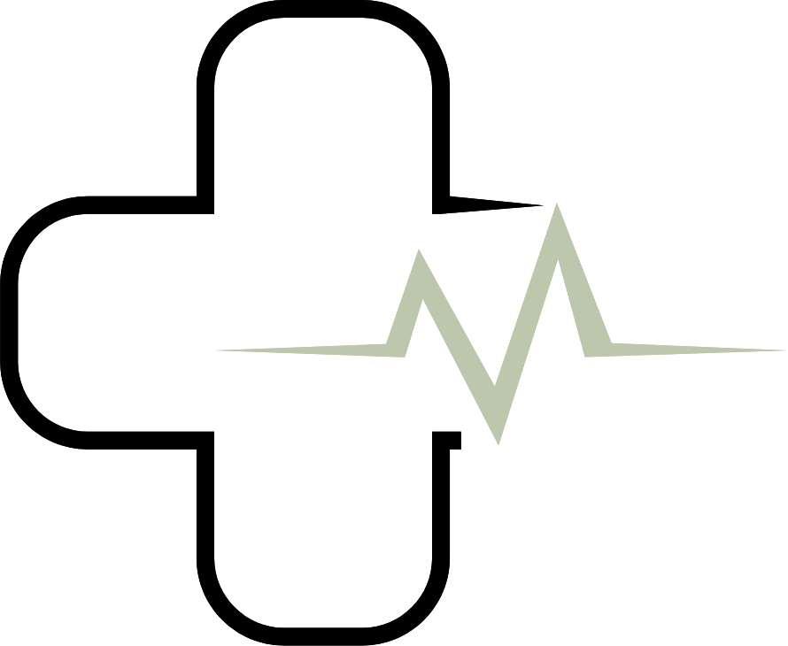 Green heart shape with an electrocardiogram (ECG) line running across it, symbolizing health and medical care.
