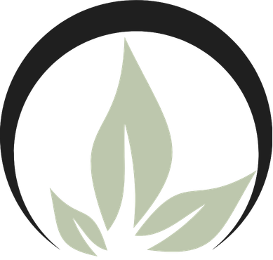 Three pale green leaves inside a bold black circular outline.