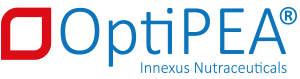 OptiPEA Innexus Nutraceuticals logo with red square and blue text.