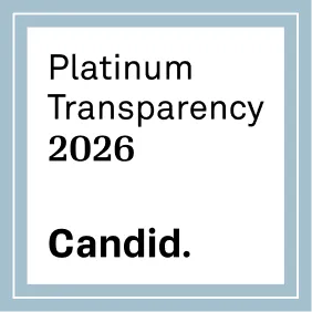 Text stating Platinum Transparency 2026 and bold word Candid on a white background with a light blue border.