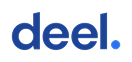 Deel company logo in blue lowercase letters with a period.