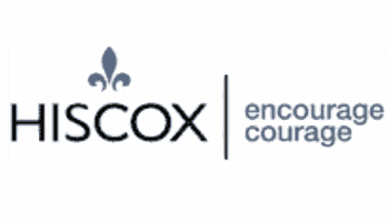 Hiscox logo with the text encourage courage separated by a vertical line.