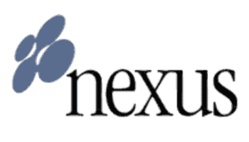 Nexus logo with four overlapping blue oval shapes to the left of the word nexus.