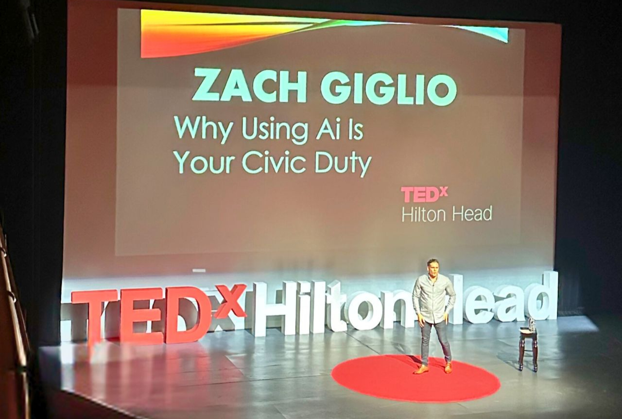 Zach Giglio engaging the audience at a speaking event