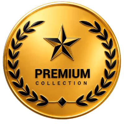 Gold badge with black laurel wreath and star above the text Premium Collection.