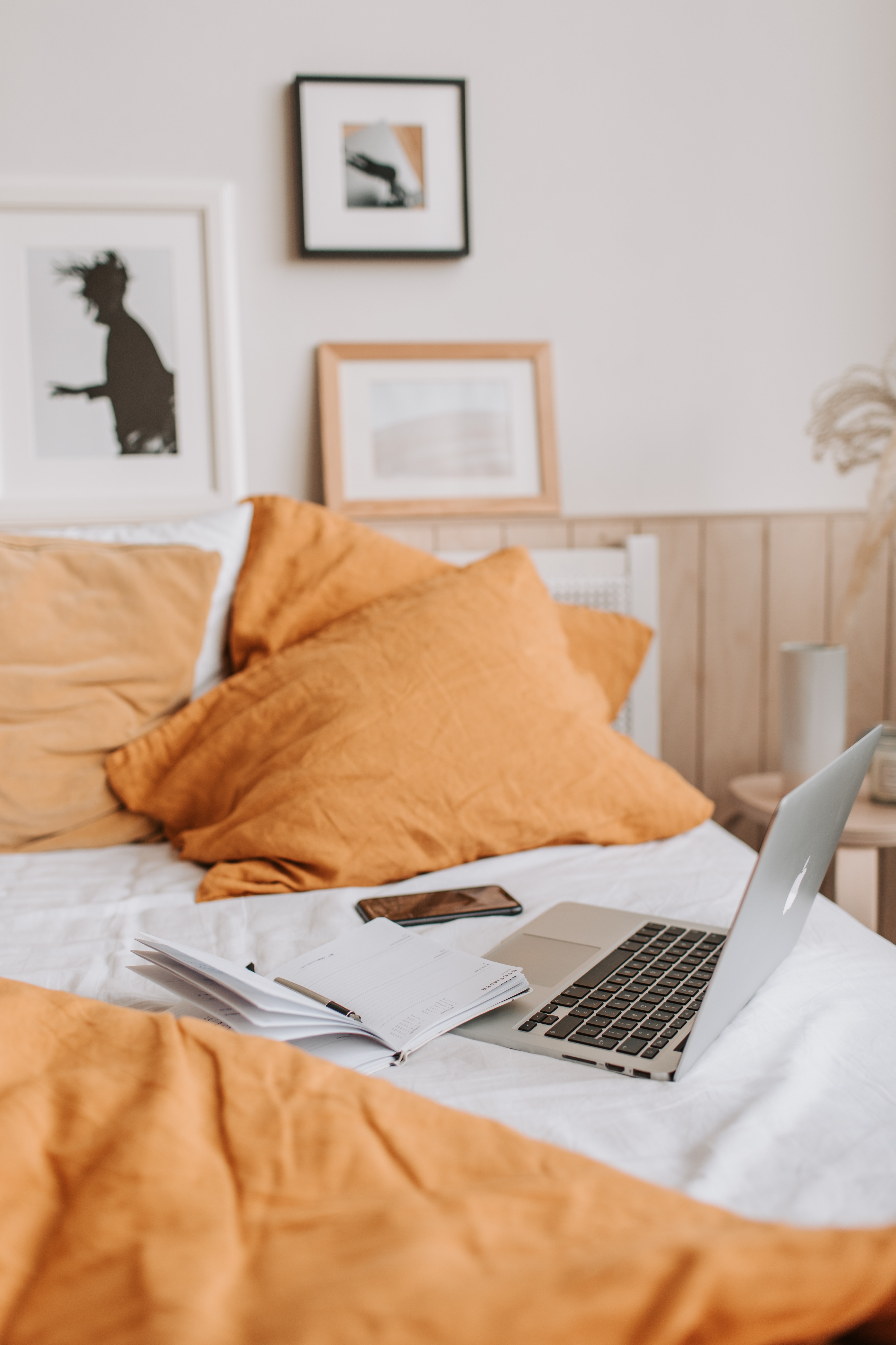 bed laptop stock image