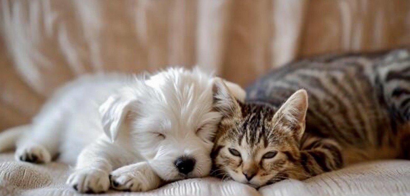 dog and cat on couch stock image