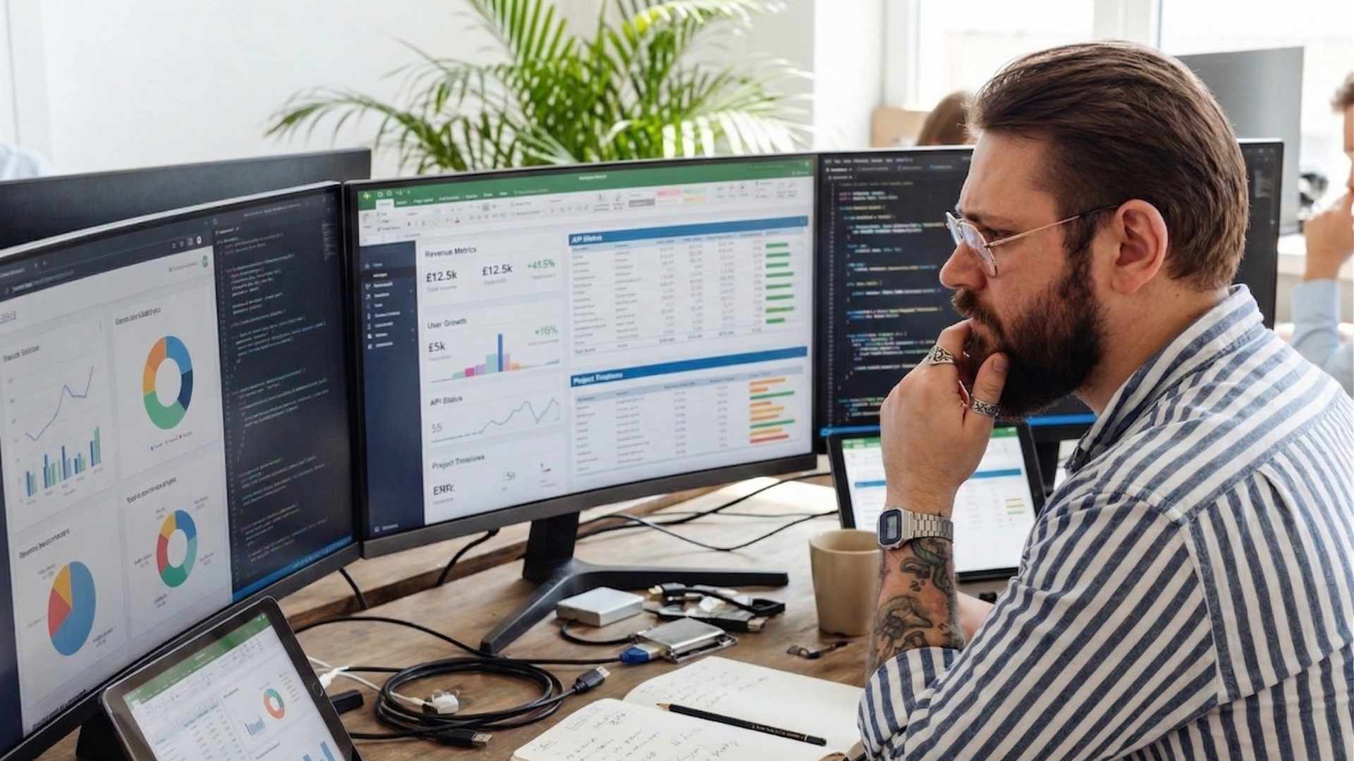 Person working calmly with organised systems and clear data