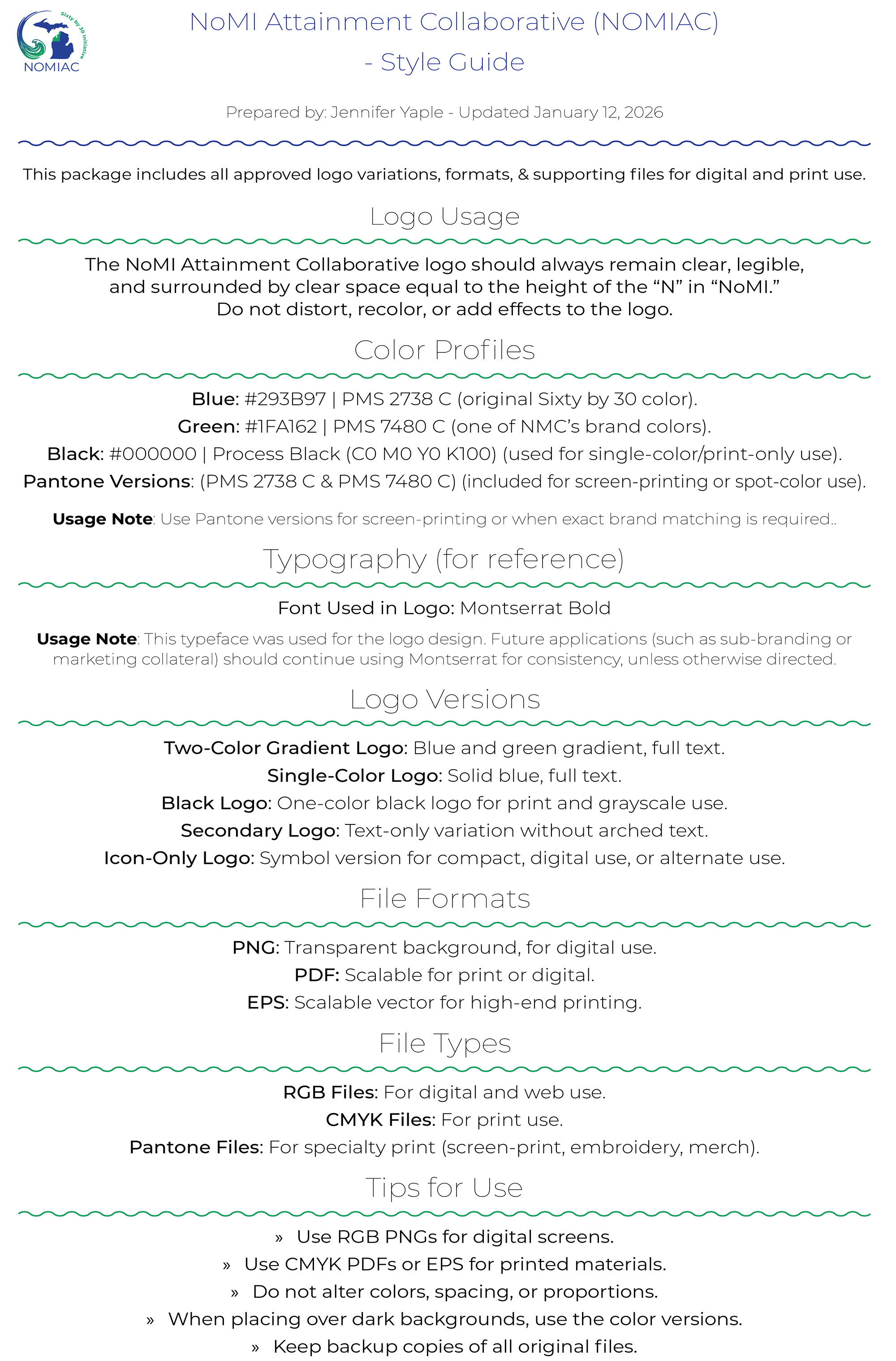 NOMIAC style sheet showing supporting mockups and identity usage examples