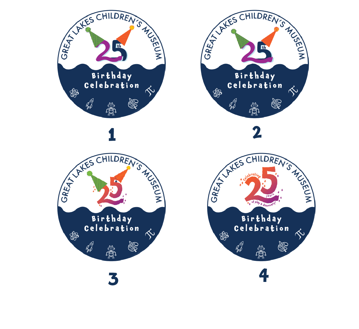 Client-selected logo direction for the Great Lakes Children’s Museum 25th birthday identity