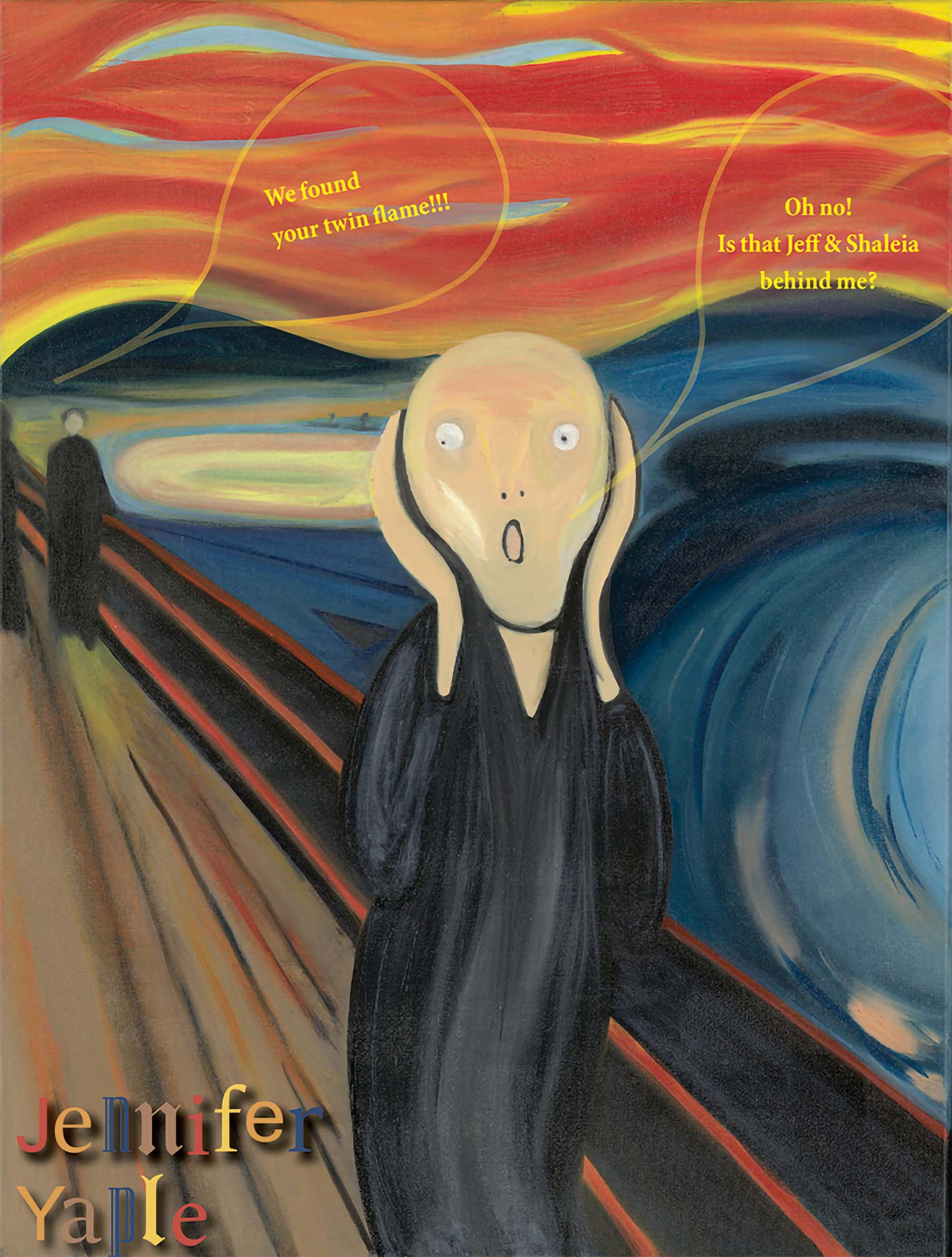Magazine page layout of The Scream with speech bubbles added for the NMC Magazine, Lol JK humor issue.