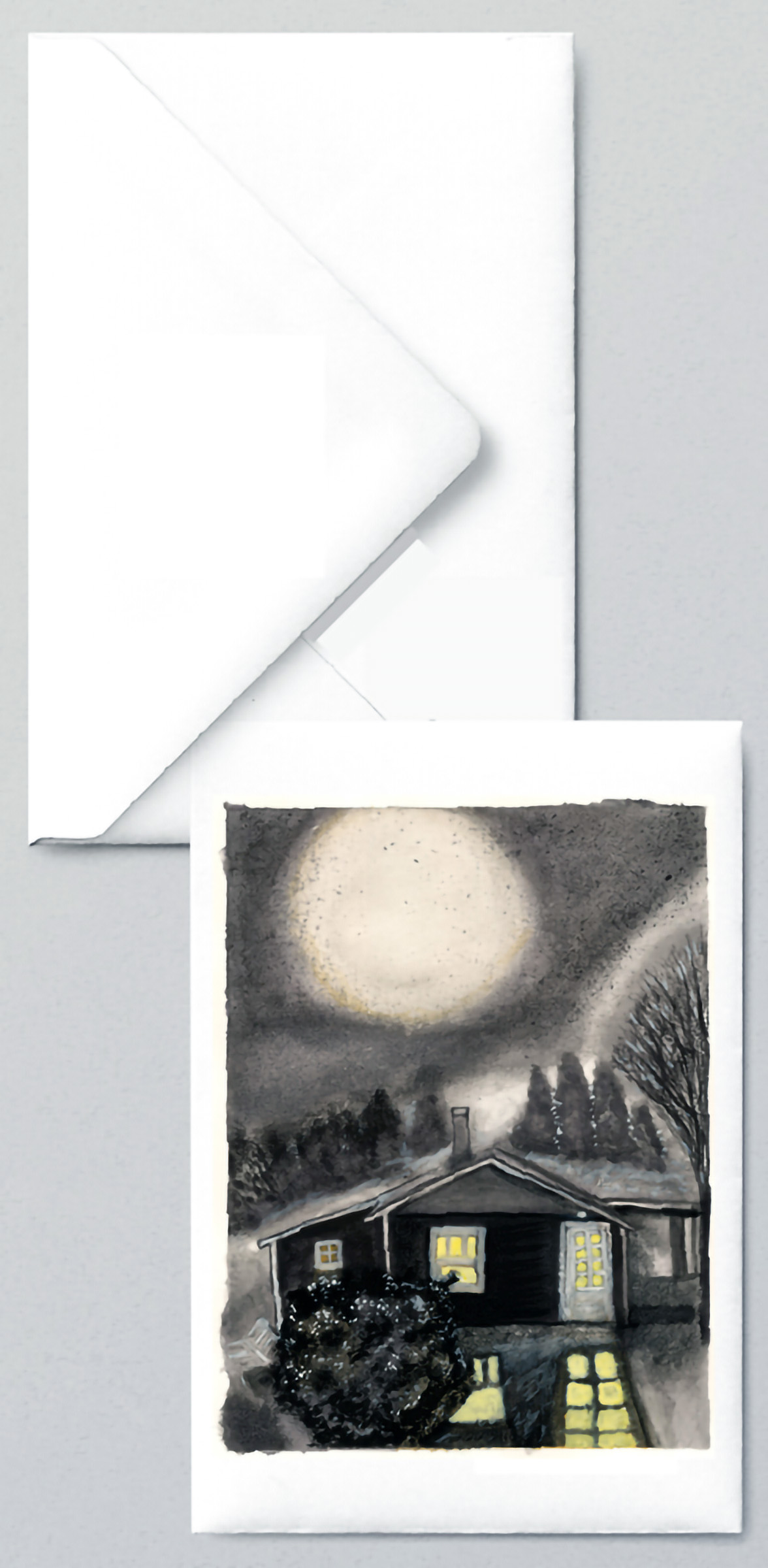 Winter holiday greeting card mockup created from the After Dark illustration.