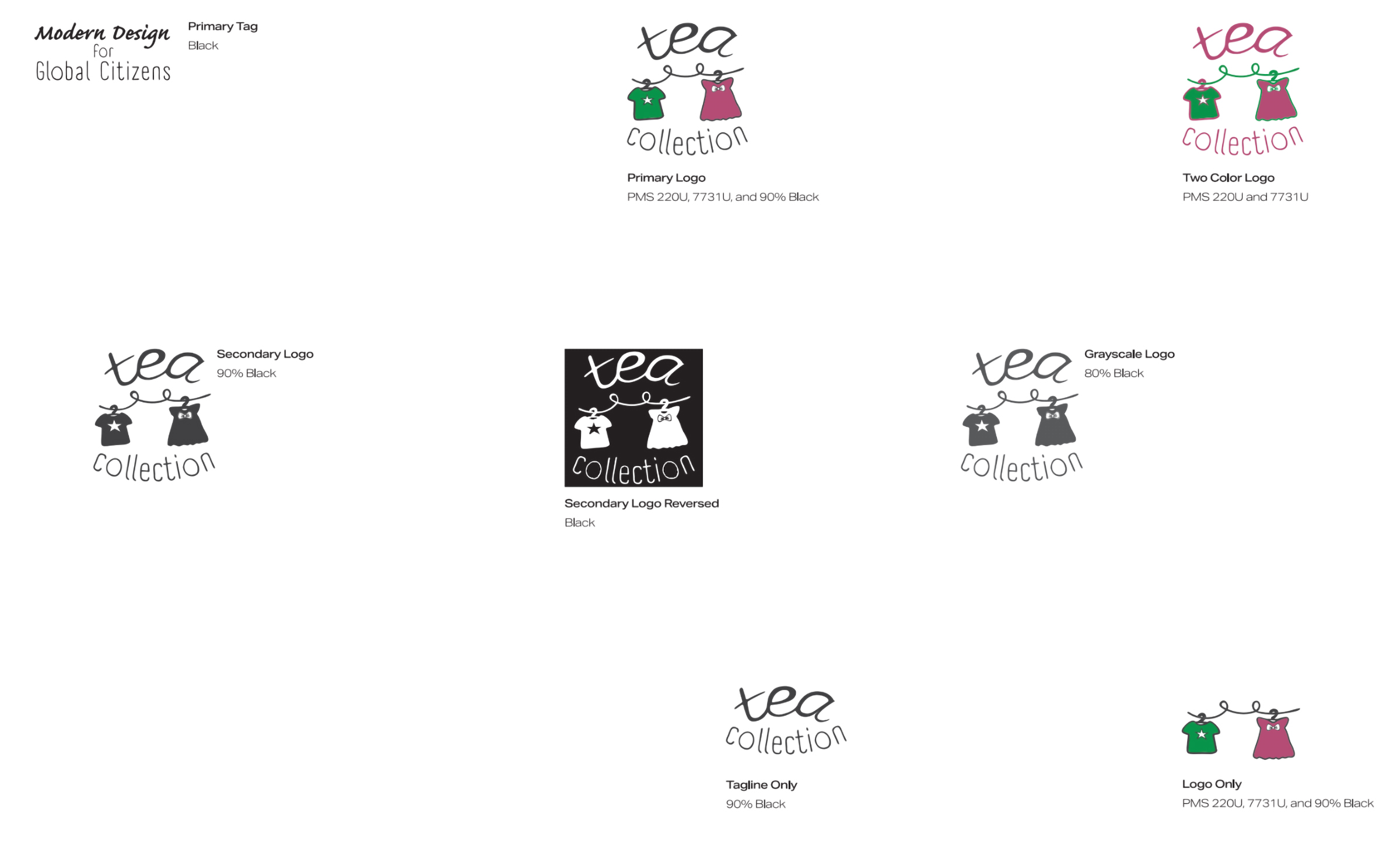 Tea Collection full logo system showing primary, secondary, and alternate logo variations
