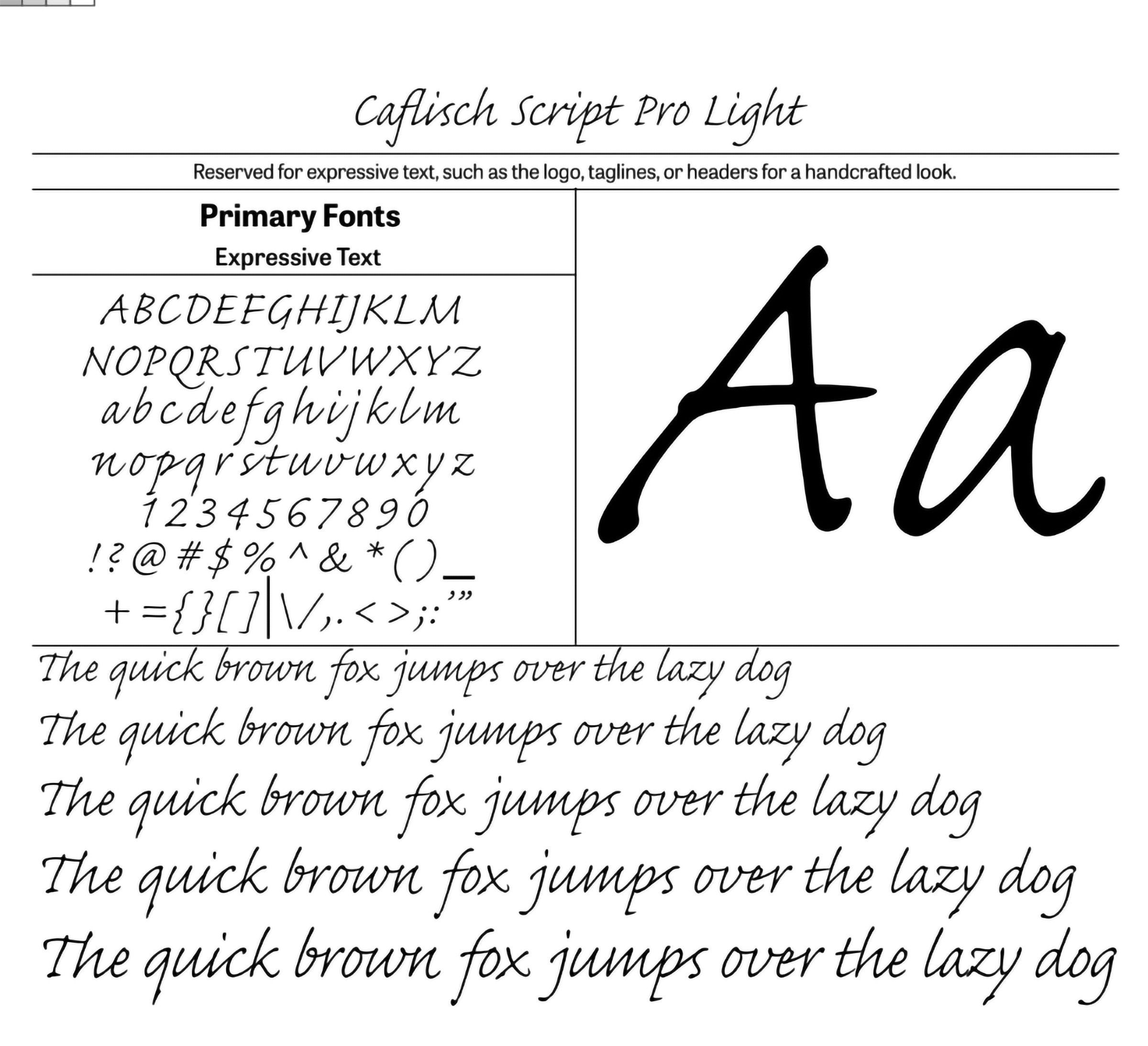 Caflisch Script Pro Light type specimen for the Tea Collection identity system